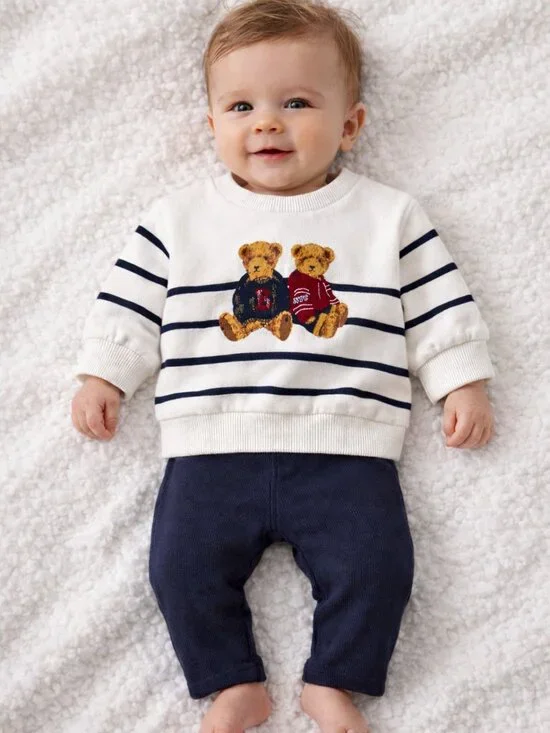 NWT Baby Boy Outfit 0-3 Months Target Bear Sweater & Pants Set Blue White - Picture 2 of 3